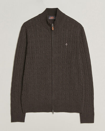 Morris Merino Cable Zip Cardigan Brown