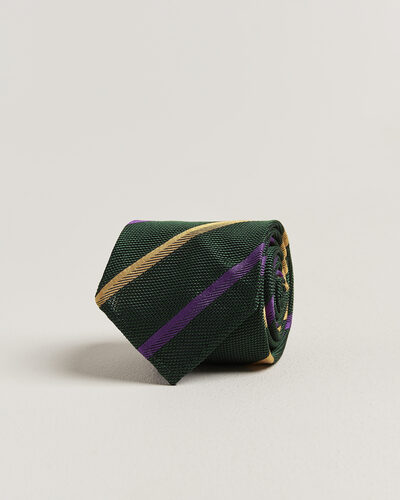 Drake's Multistripe Grenadine Silk Tie Green/Yellow/Purple