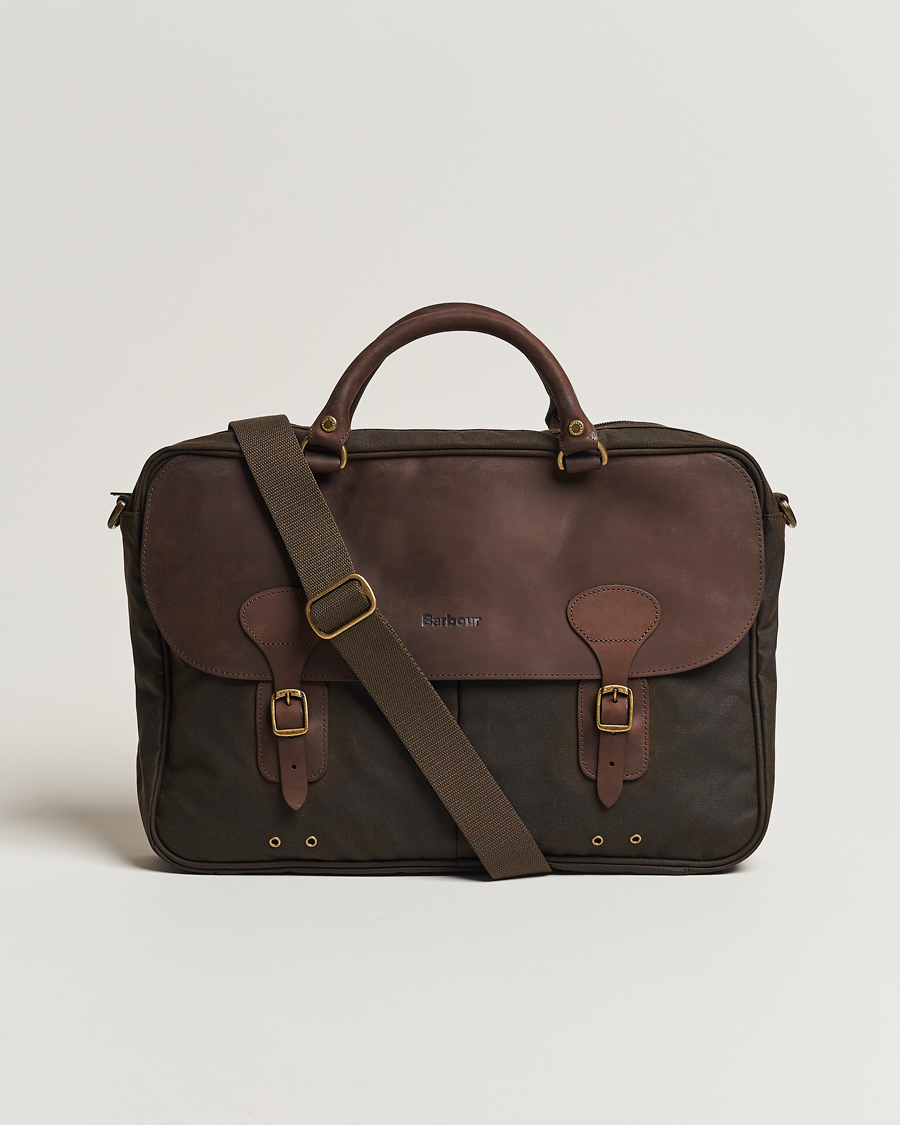Herre | Tasker | Barbour Lifestyle | Wax Leather Briefcase Olive