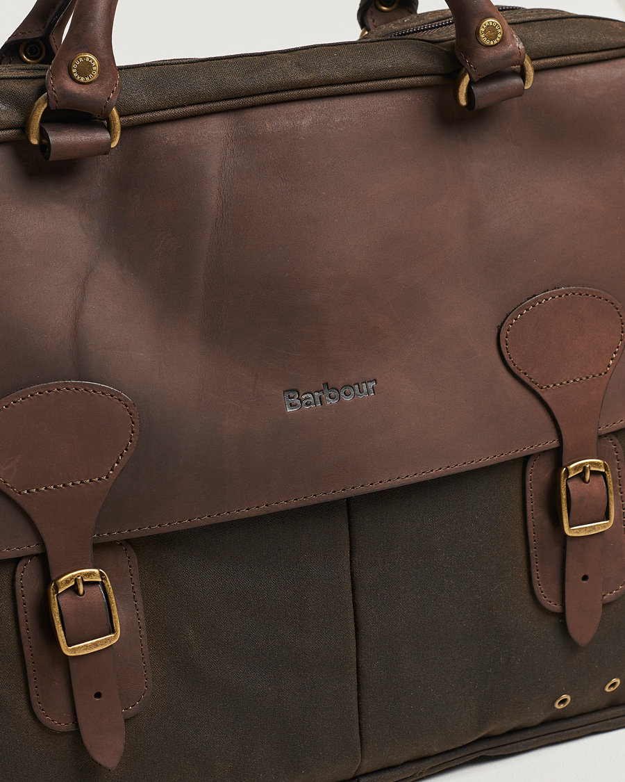 Herre | Tasker | Barbour Lifestyle | Wax Leather Briefcase Olive