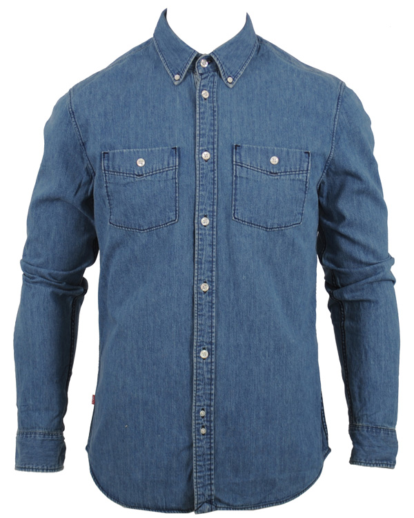 Herre | Skjorter | Levi's | Levis 2 Pocket Button Down Jeansskjorta Blue Shaed Mid