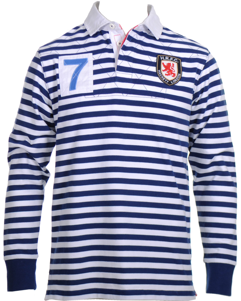 Herre | Trøjer | Hackett | London Quilt Stripe Rugger Blue/White