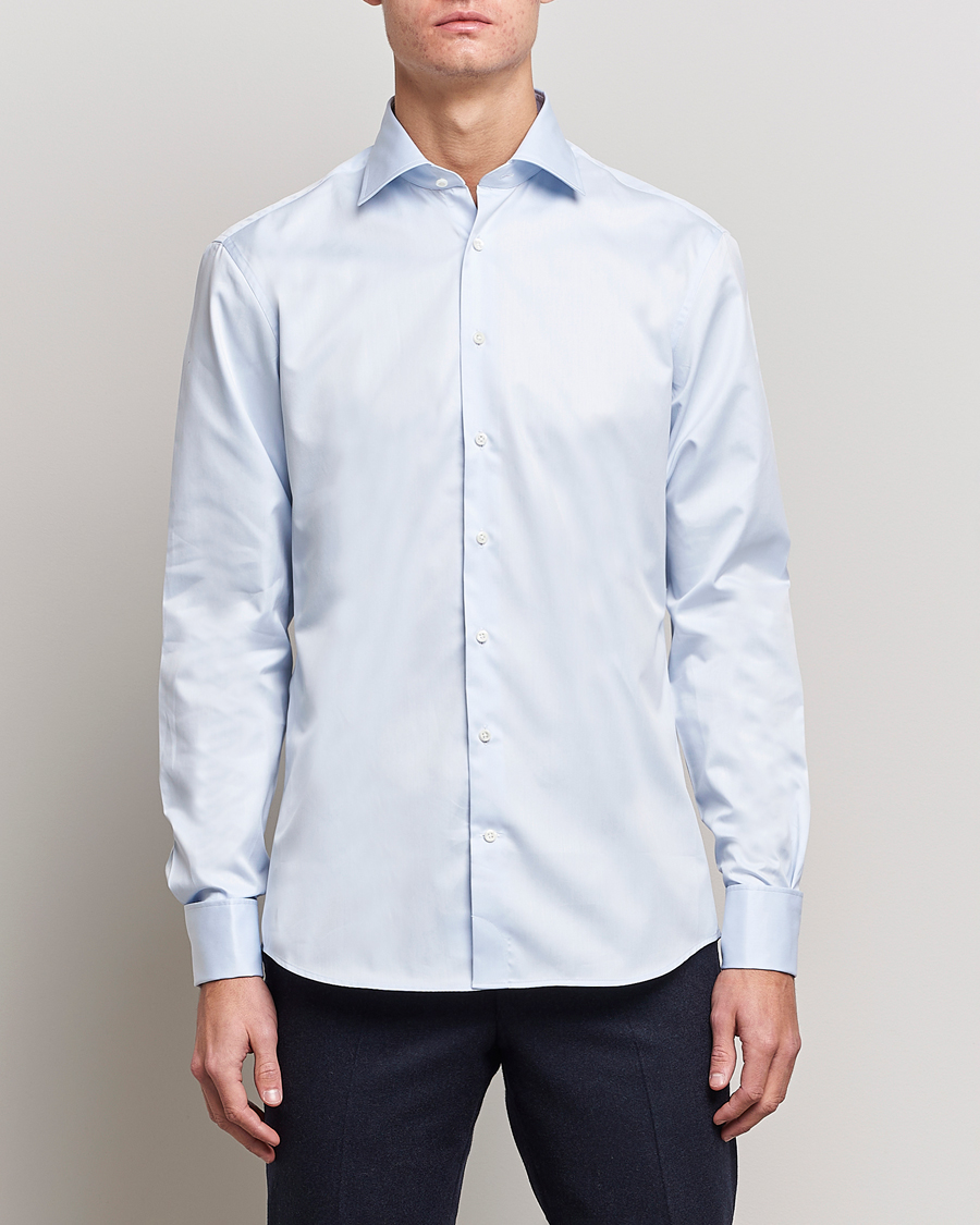 Herre | Business & Beyond | Stenströms | Fitted Body Shirt Double Cuff Blue