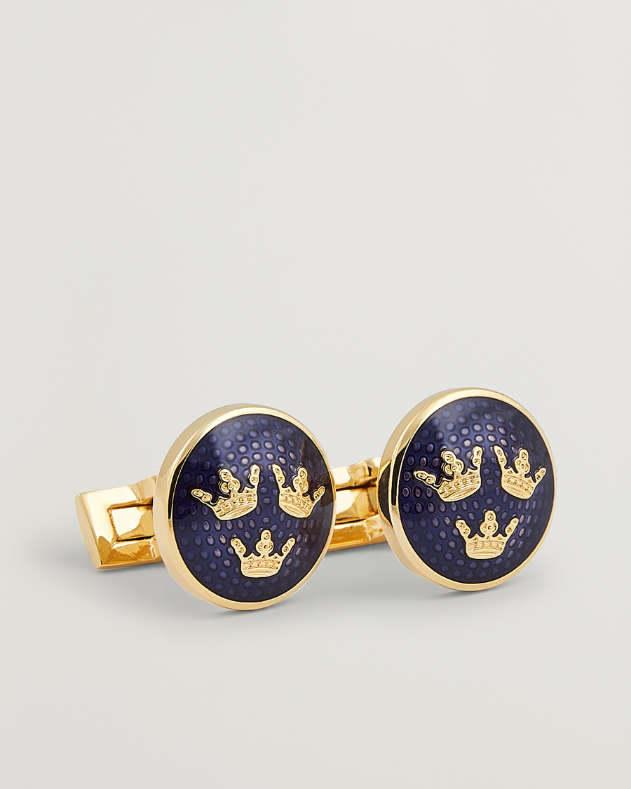 Herre | Manchetknapper | Skultuna | Cuff Links Tre Kronor Gold/Royal Blue