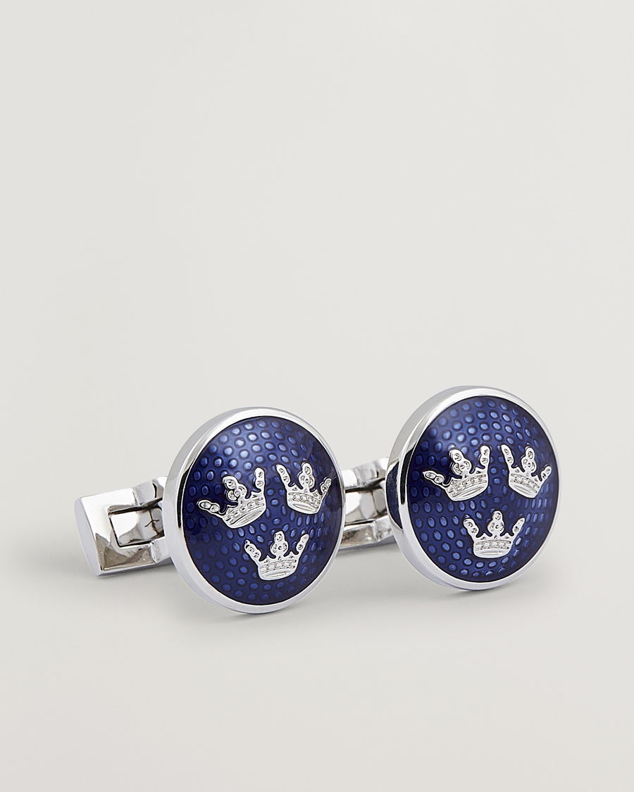 Herre | Manchetknapper | Skultuna | Cuff Links Tre Kronor Silver/Royal Blue