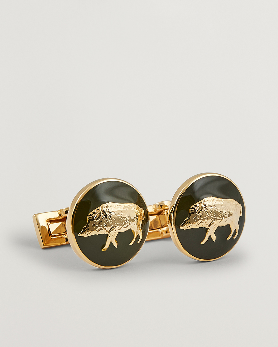 Herre | Skultuna Cuff Links Hunter Wild Boar Gold/Green | Skultuna | Cuff Links Hunter Wild Boar Gold/Green