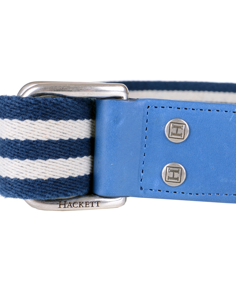Herre | Hackett Washed D-Ring Belt 4 cm Navy/Ivory | Hackett | Washed D-Ring Belt 4 cm Navy/Ivory