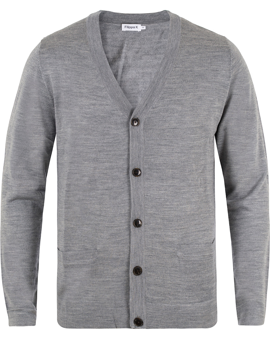 Herre | Trøjer | Filippa K | Fine Merino V-Neck Cardigan Grey Melange