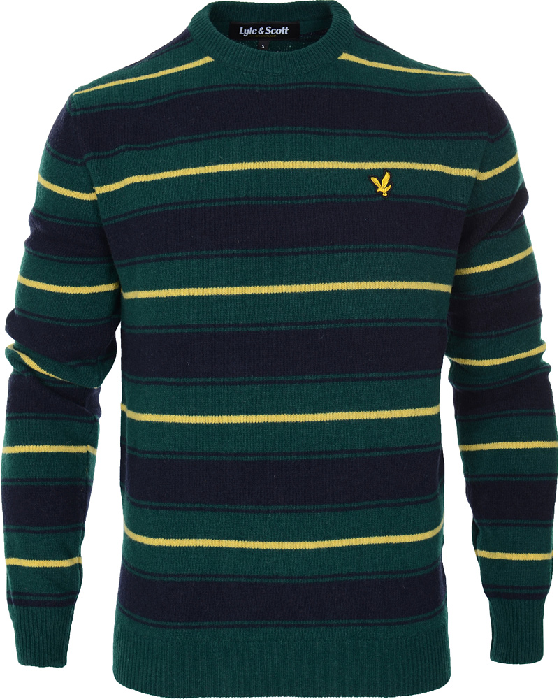 Herre | Trøjer | Lyle & Scott | Crew Neck Stripe Pullover Scotts Green