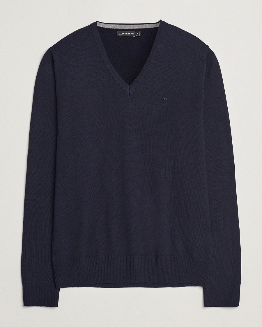 Herre |  | J.Lindeberg | Lymann True Merino V-Neck Pullover Navy