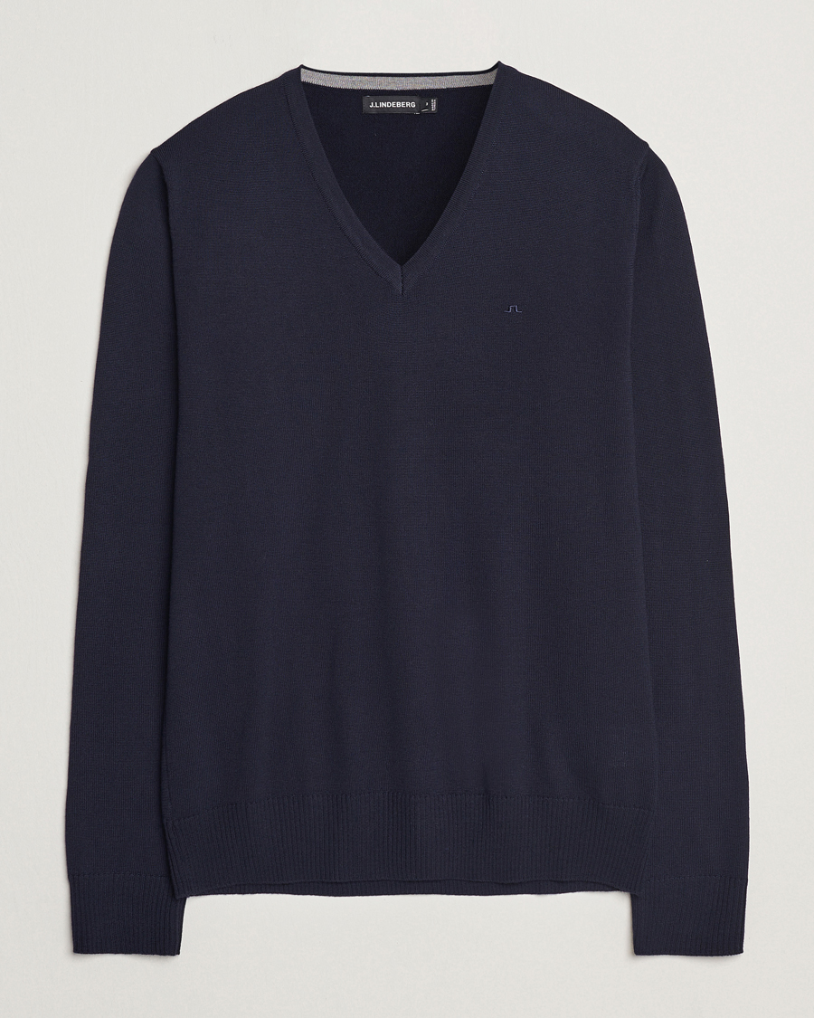 Herre | Trøjer | J.Lindeberg | Lymann True Merino V-Neck Pullover Navy