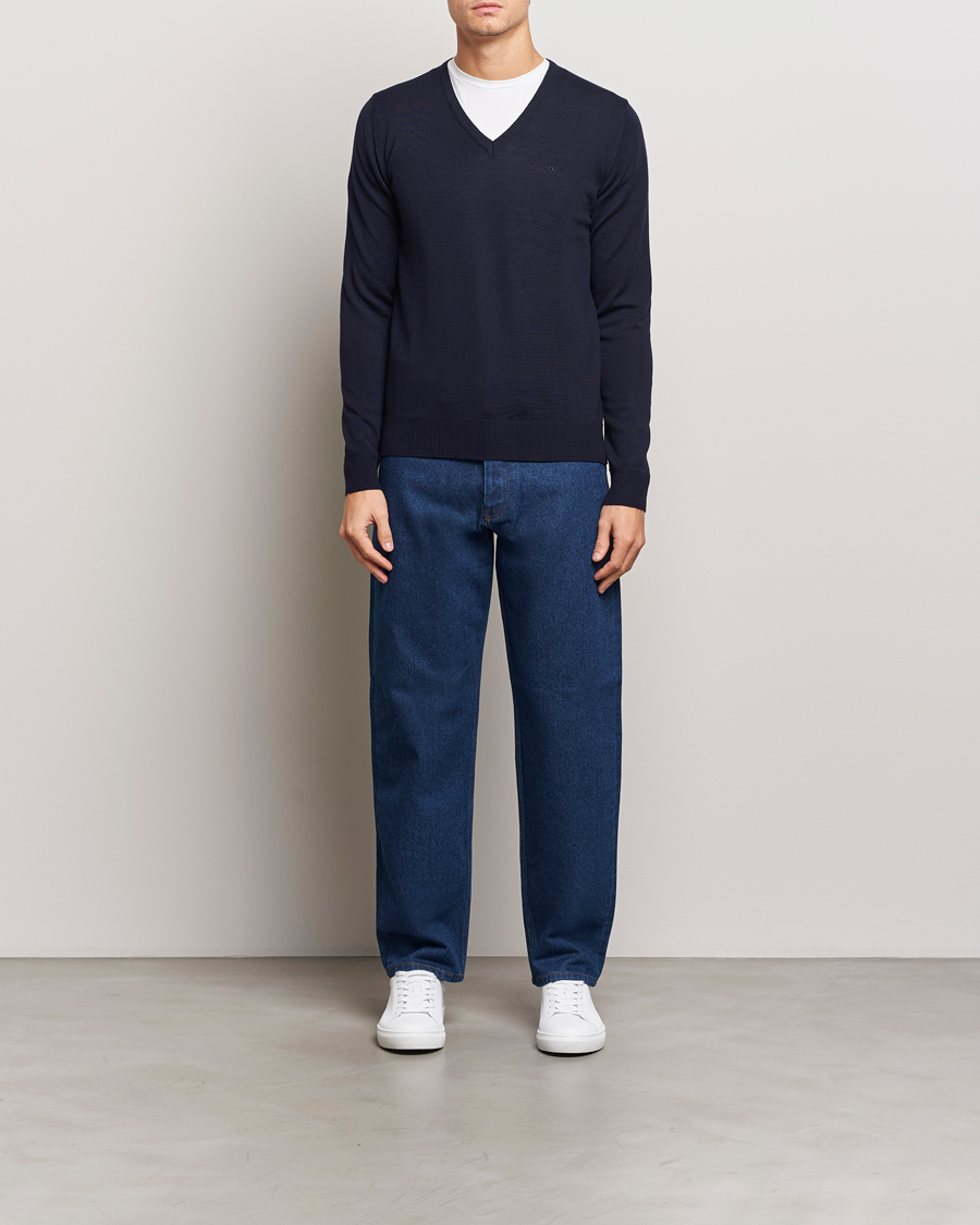 Herre | Trøjer | J.Lindeberg | Lymann True Merino V-Neck Pullover Navy