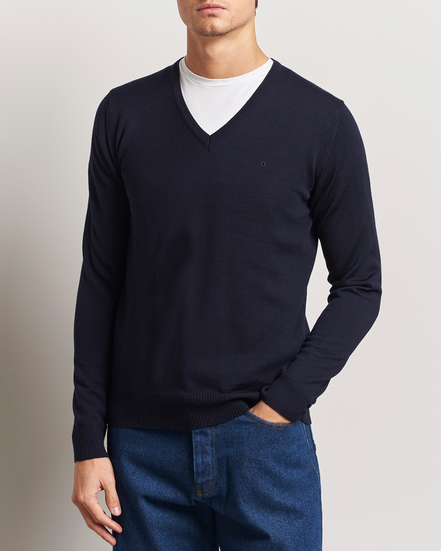 Herre | Trøjer | J.Lindeberg | Lymann True Merino V-Neck Pullover Navy