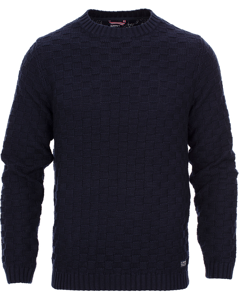 Herre | Trøjer | GANT | Cotton Basket Knit Crew Sweater Blue Iris