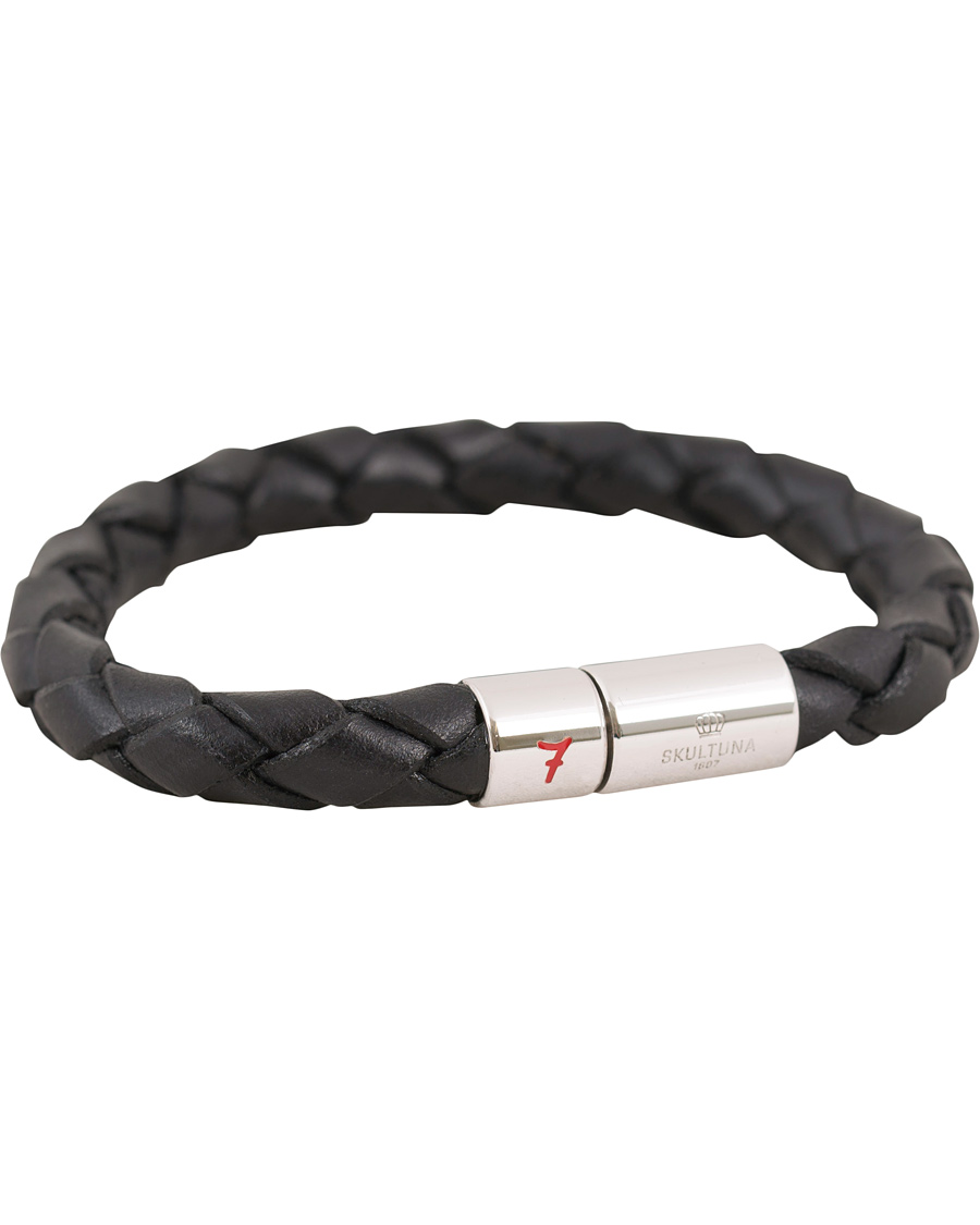 Herre | Skultuna Leather Bracelet Plaited 7 by Lino Ieluzzi Black M - 20cm | Skultuna | Leather Bracelet Plaited 7 by Lino Ieluzzi Black M - 20cm
