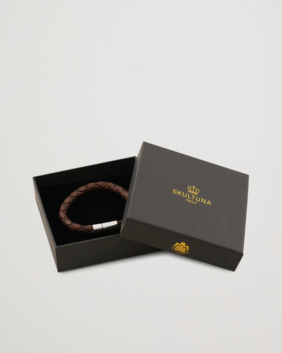 Herre | Smykker | Skultuna | Leather Bracelet Plaited 7 by Lino Ieluzzi Brown