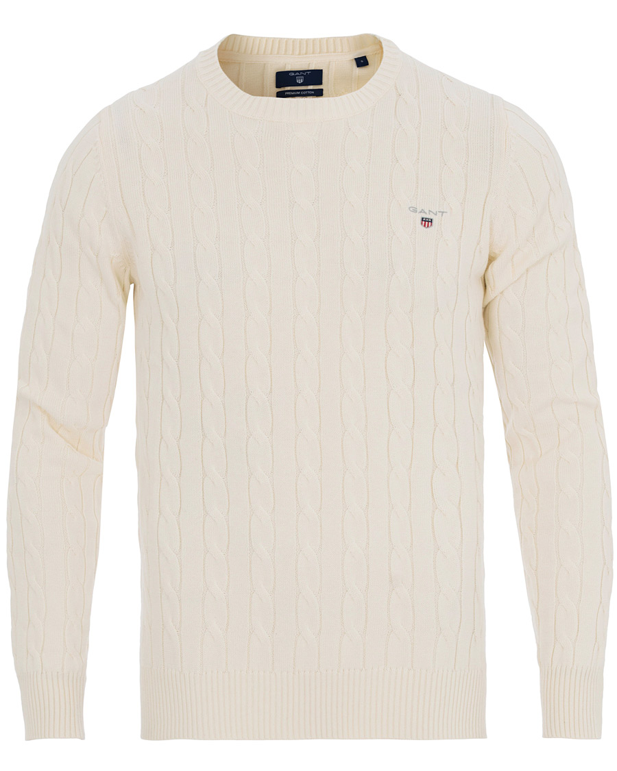 Herre | Trøjer | GANT | Cotton Cable Crew Pullover Cream