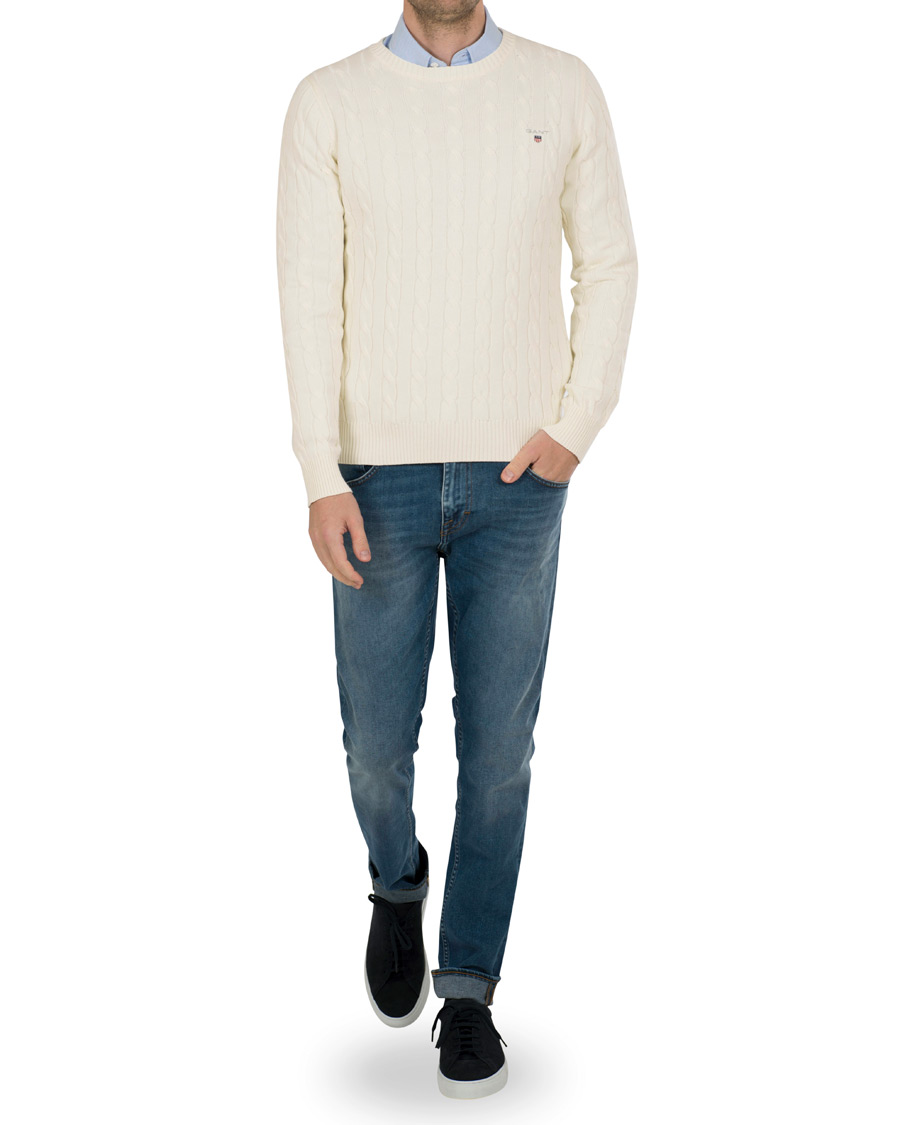 Herre | Trøjer | GANT | Cotton Cable Crew Pullover Cream