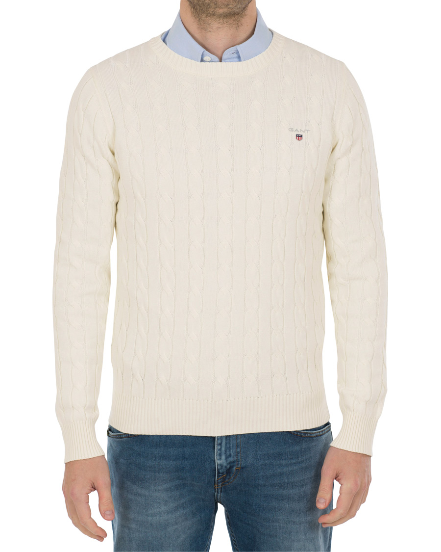 Herre | Trøjer | GANT | Cotton Cable Crew Pullover Cream