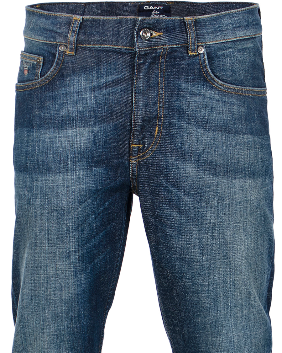 Herre | Jeans | GANT | Knight Stretch Jean Tyler Fit Mid Blue Worn in