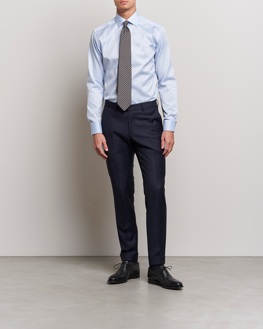 Herre | Festive | Eton | Slim Fit Shirt Double Cuff Blue