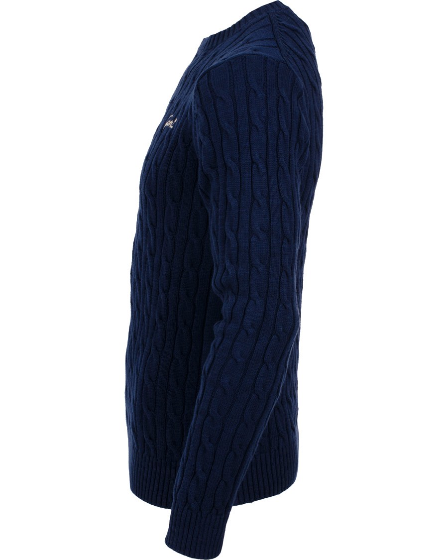 Herre | Trøjer | GANT | Natural Cable Cotton Crew Neck Dark Cobalt Blue