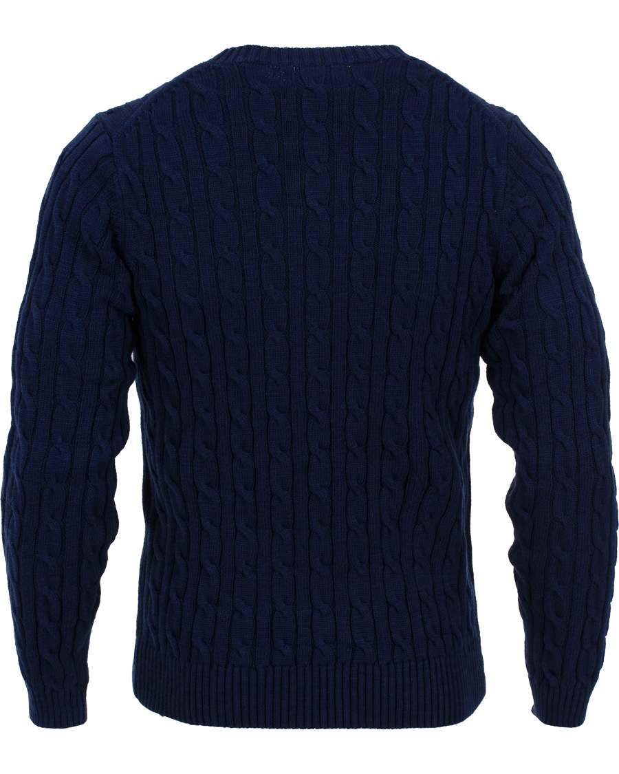 Herre | Trøjer | GANT | Natural Cable Cotton Crew Neck Dark Cobalt Blue