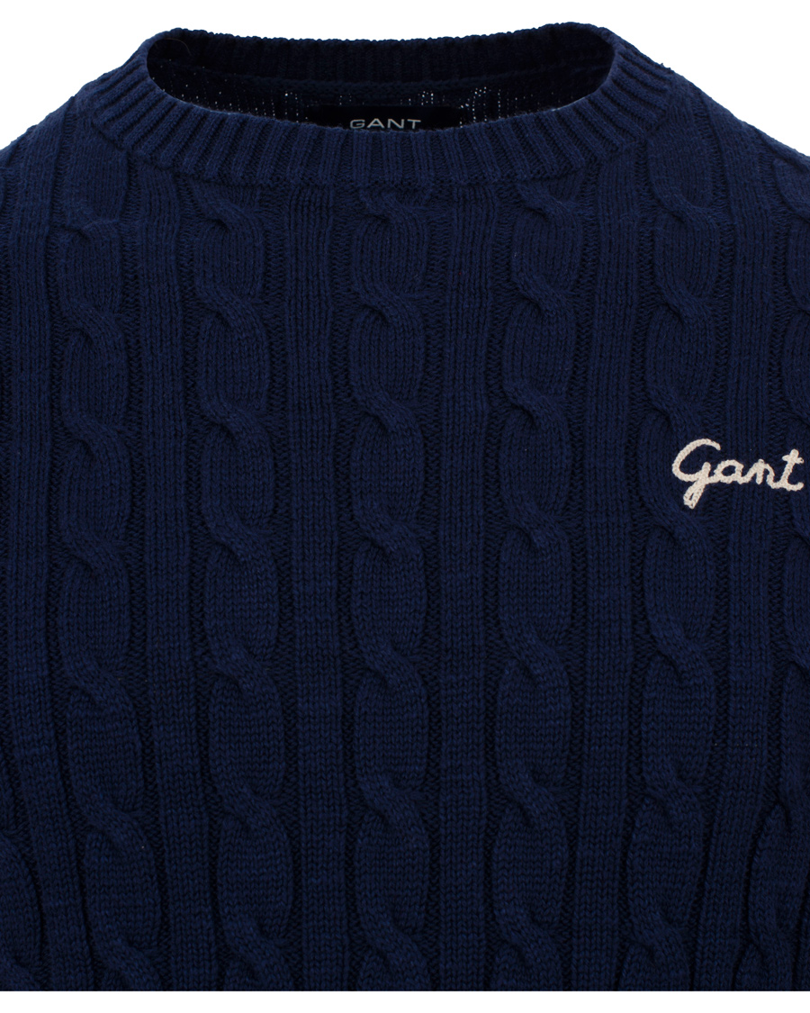 Herre | Trøjer | GANT | Natural Cable Cotton Crew Neck Dark Cobalt Blue
