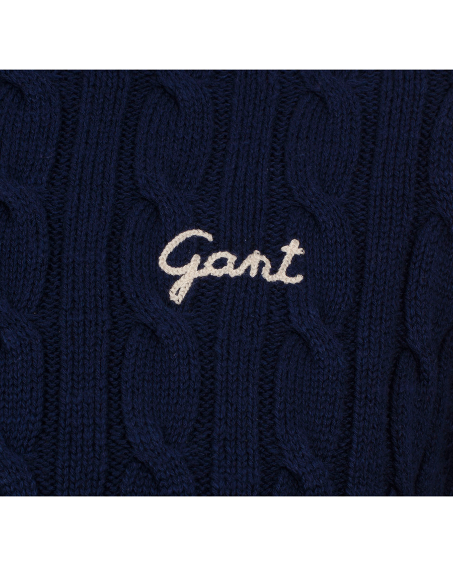 Herre | Trøjer | GANT | Natural Cable Cotton Crew Neck Dark Cobalt Blue