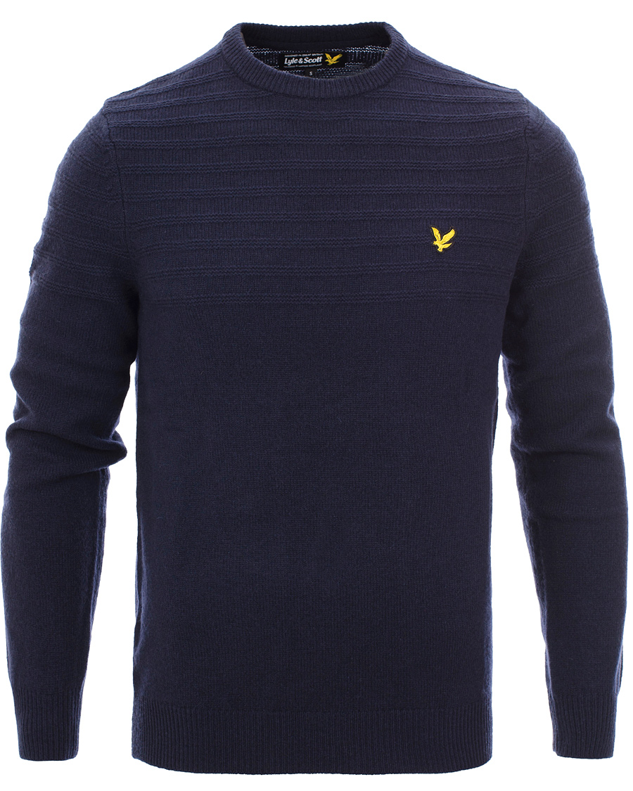 Herre | Trøjer | Lyle & Scott | Crew Neck Garter Stitch Interest Pullover New Navy