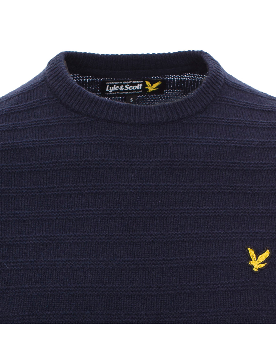 Herre | Trøjer | Lyle & Scott | Crew Neck Garter Stitch Interest Pullover New Navy
