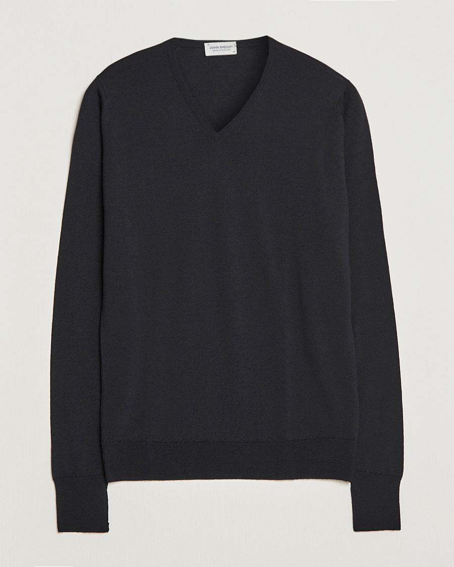 Herre |  | John Smedley | Bobby Extra Fine Merino V-Neck Pullover Black