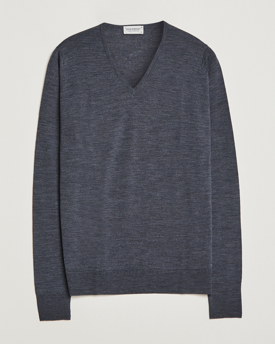 Herre |  | John Smedley | Bobby Extra Fine Merino V-Neck Pullover Charcoal