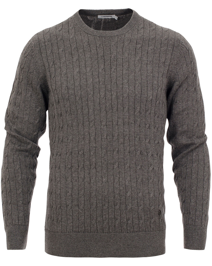 Herre | Trøjer | J.Lindeberg | Jave Pullover Braid Cable Grey Melange