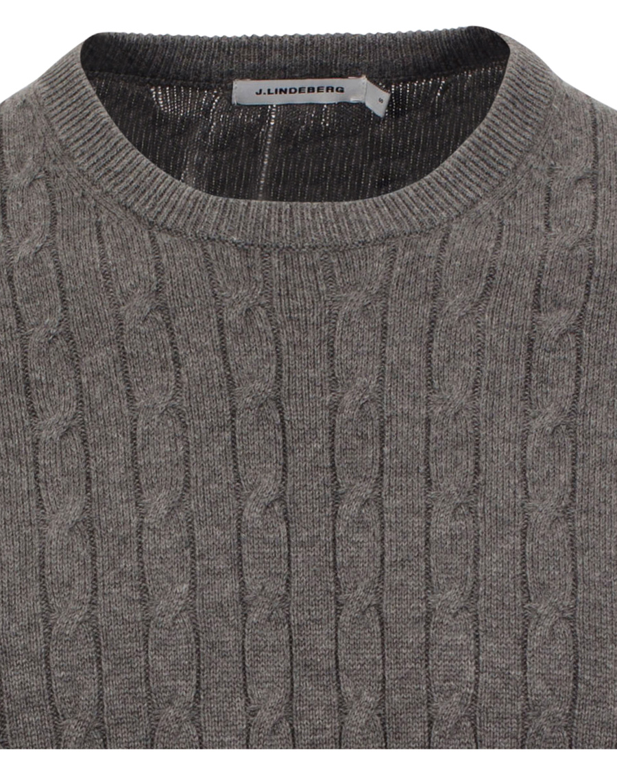 Herre | Trøjer | J.Lindeberg | Jave Pullover Braid Cable Grey Melange