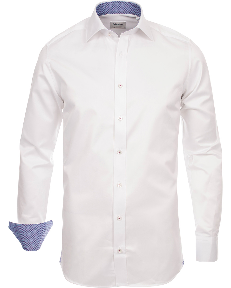 Herre | Skjorter | Stenströms | Slimline Pin Point Oxford Contrast Shirt White Dot