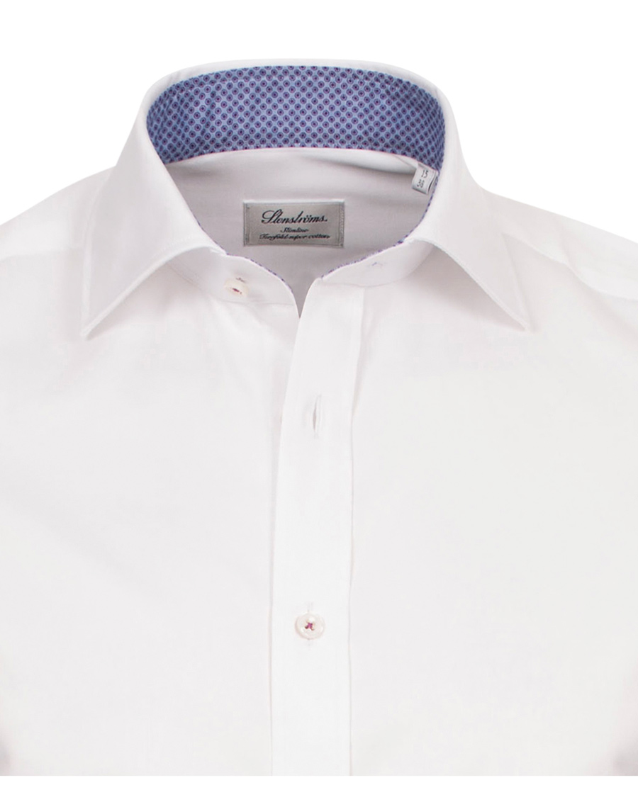 Herre | Skjorter | Stenströms | Slimline Pin Point Oxford Contrast Shirt White Dot