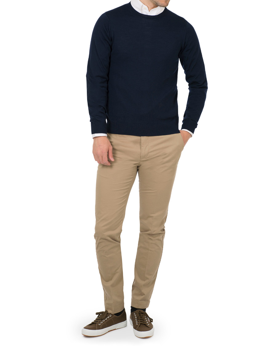 Herre | Trøjer | Stenströms | Merino Crew Neck Pullover Navy