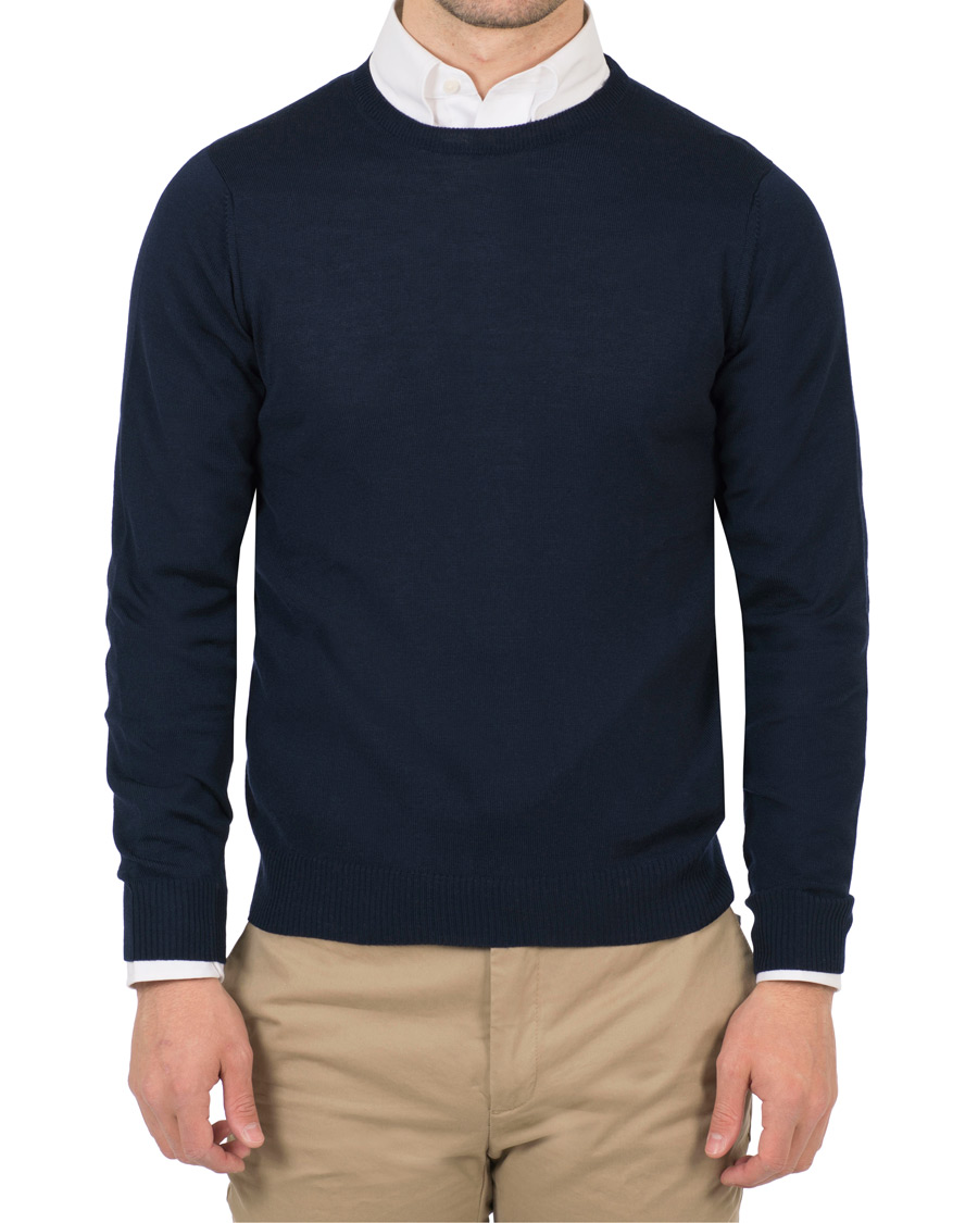 Herre | Trøjer | Stenströms | Merino Crew Neck Pullover Navy