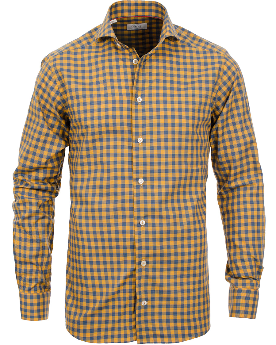 Herre | Skjorter | Eton | Slim Fit Shirt Red Ribbon Check Mustard Yellow