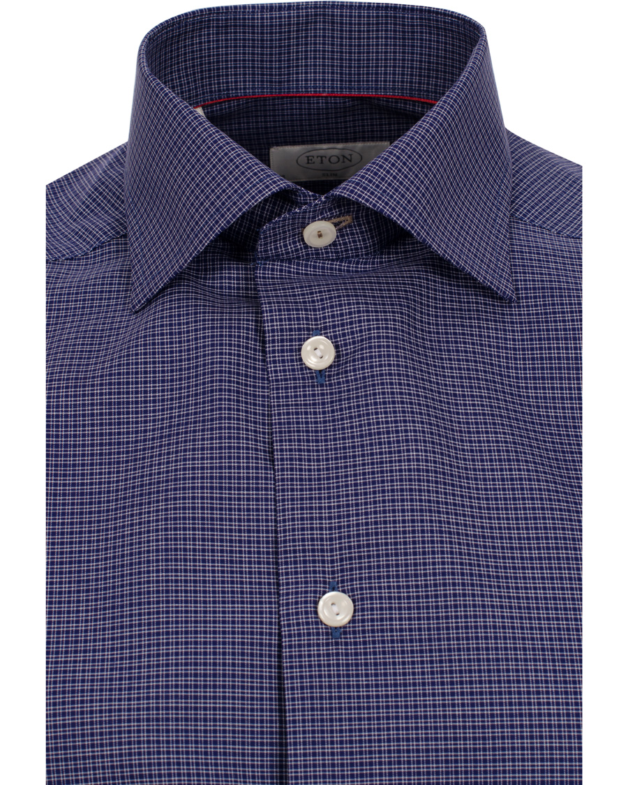 Herre | Skjorter | Eton | Slim Fit Shirt Red Ribbon Micro Check Dark Blue