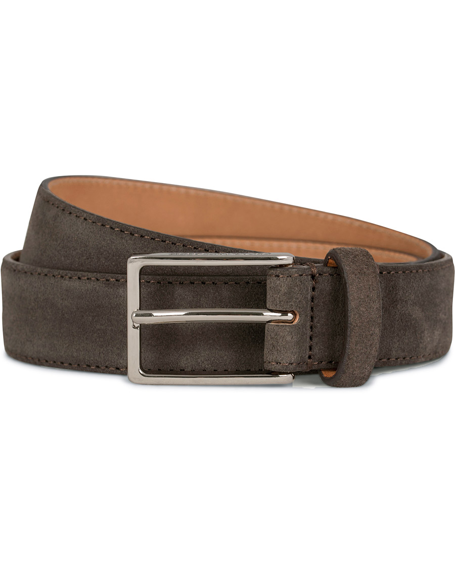 Herre | Oscar Jacobson Suede Belt 3 cm Dark Brown | Oscar Jacobson | Suede Belt 3 cm Dark Brown
