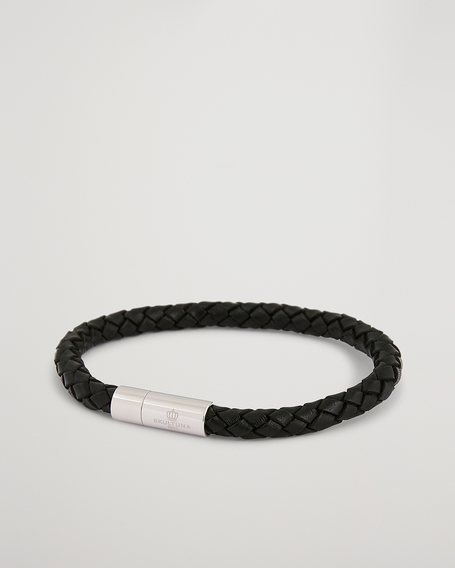 Herre |  | Skultuna | One Row Leather Bracelet Black Steel