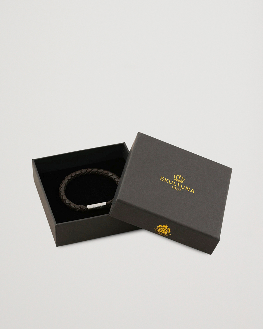 Herre | Smykker | Skultuna | One Row Leather Bracelet Dark Brown Steel