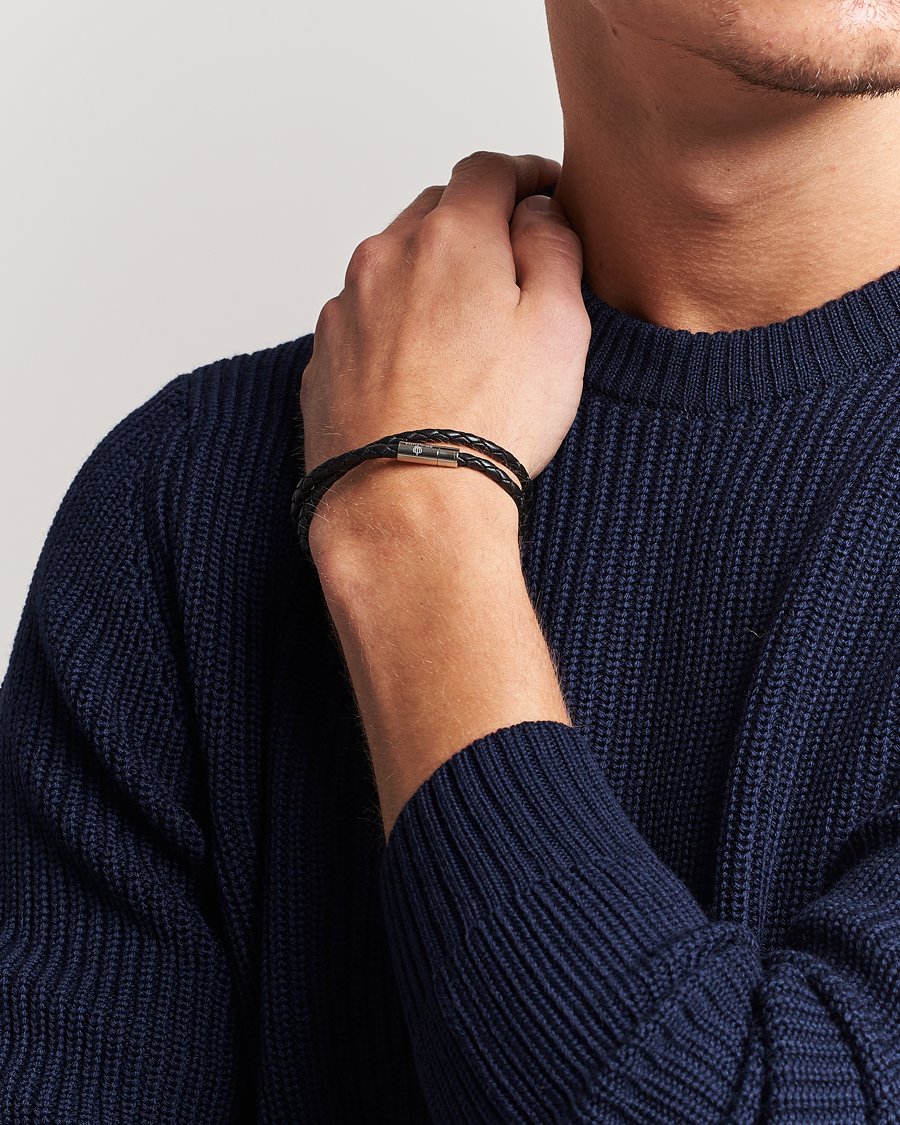 Herre | Skultuna Two Row Leather Bracelet Black Steel | Skultuna | Two Row Leather Bracelet Black Steel