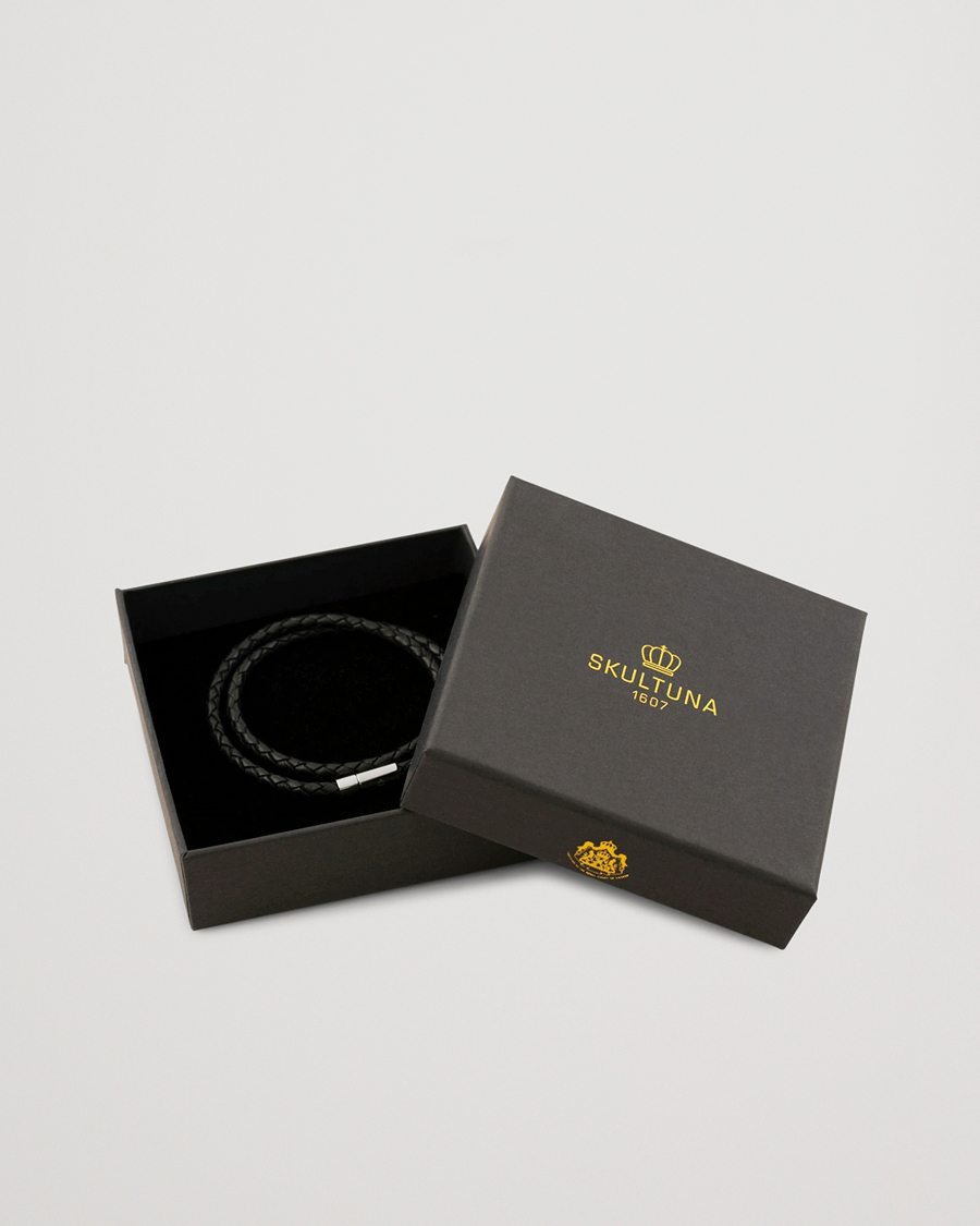 Herre | Skultuna Two Row Leather Bracelet Black Steel | Skultuna | Two Row Leather Bracelet Black Steel