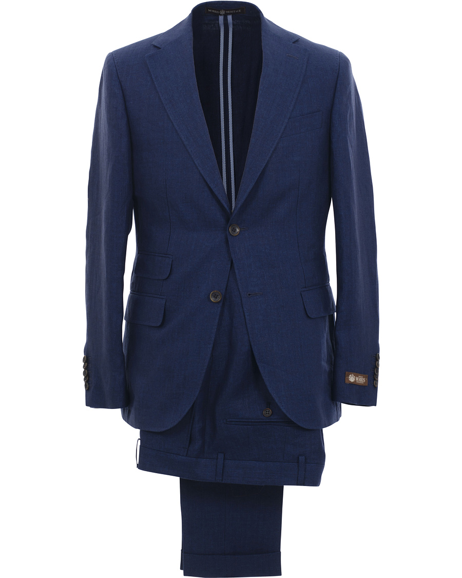 Herre | Jakkesæt | Morris Heritage | Frank Herringbone Linen Suit Old Blue