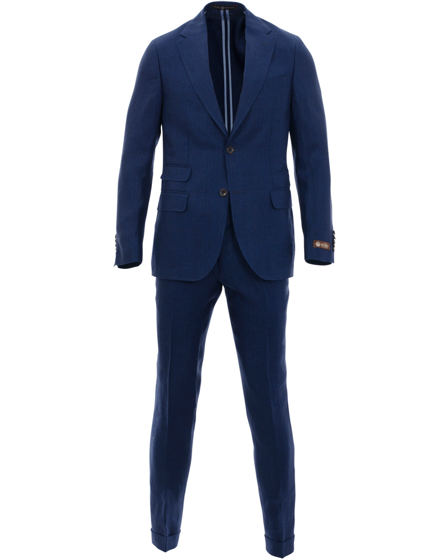 Herre | Jakkesæt | Morris Heritage | Frank Herringbone Linen Suit Old Blue
