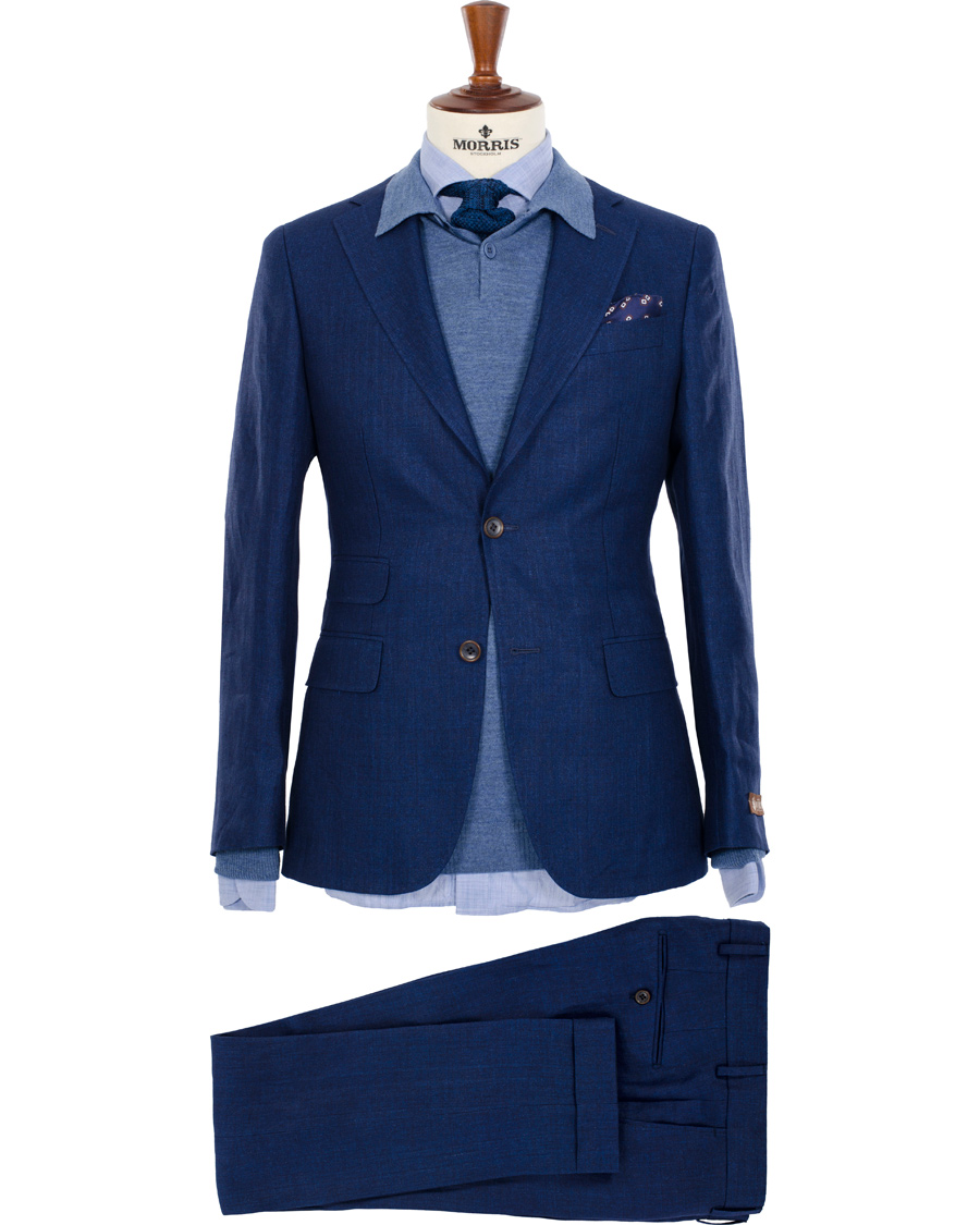 Herre | Jakkesæt | Morris Heritage | Frank Herringbone Linen Suit Old Blue