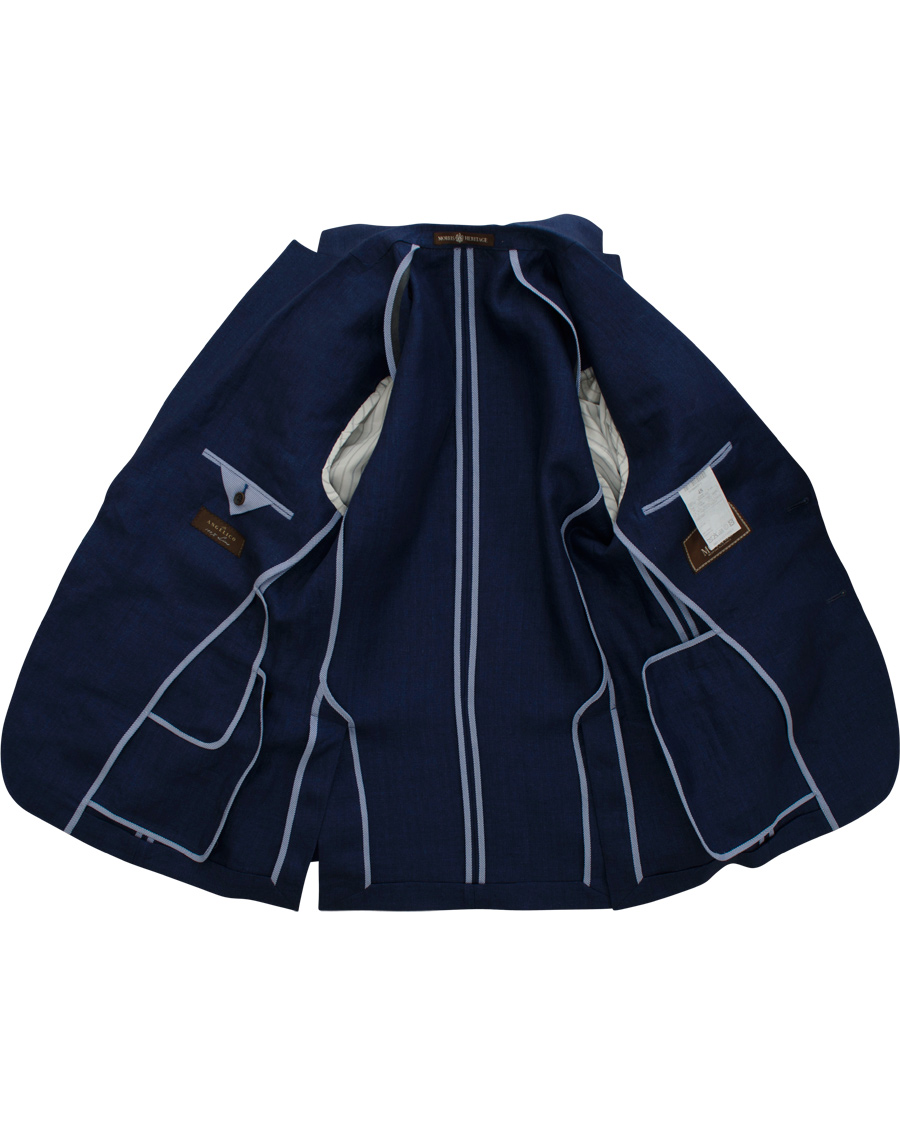 Herre | Jakkesæt | Morris Heritage | Frank Herringbone Linen Suit Old Blue